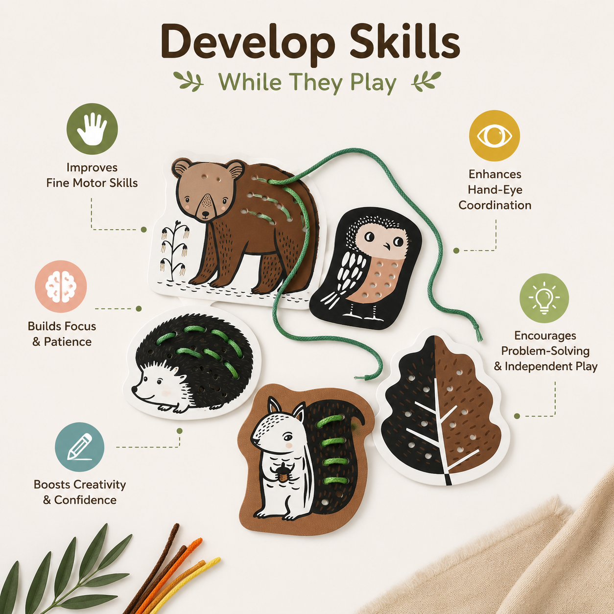 Woodland Animal Lacing Cards