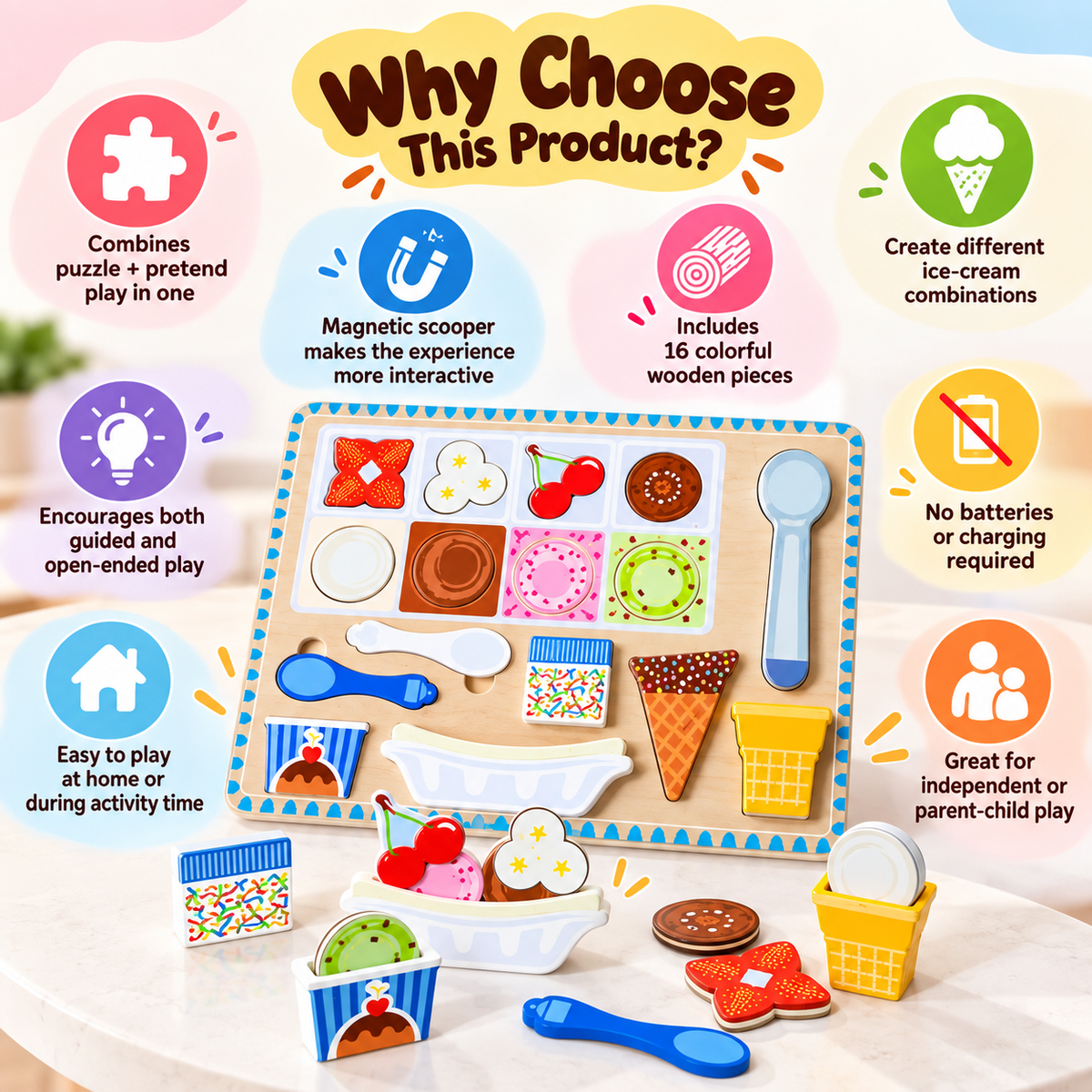 Magnetic Ice Cream Puzzle & Pretend Play Set