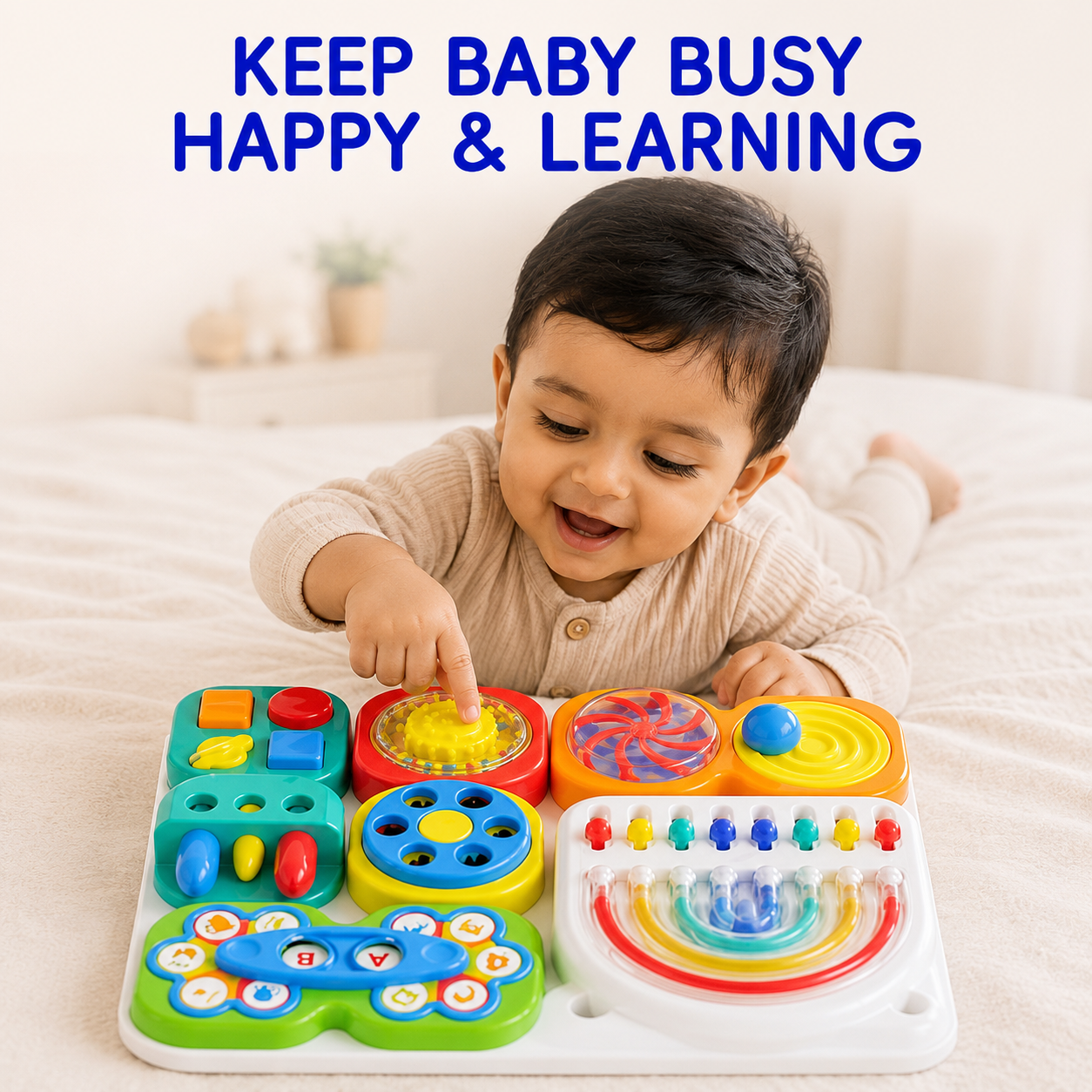 Montessori Busy Board – Sensory Learning Activity Board for Toddlers