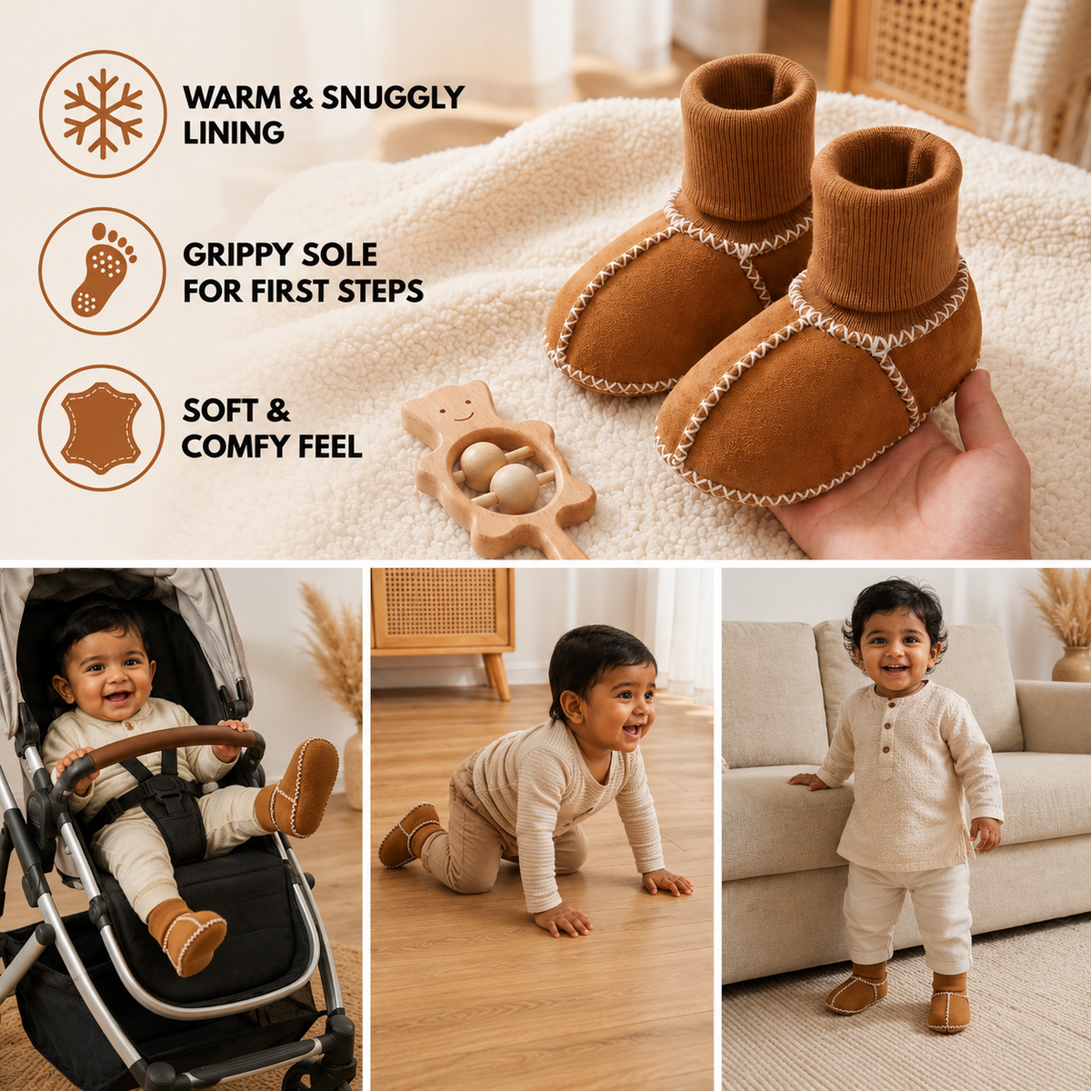 Lined Baby Winter Sock Shoes – Suede Look