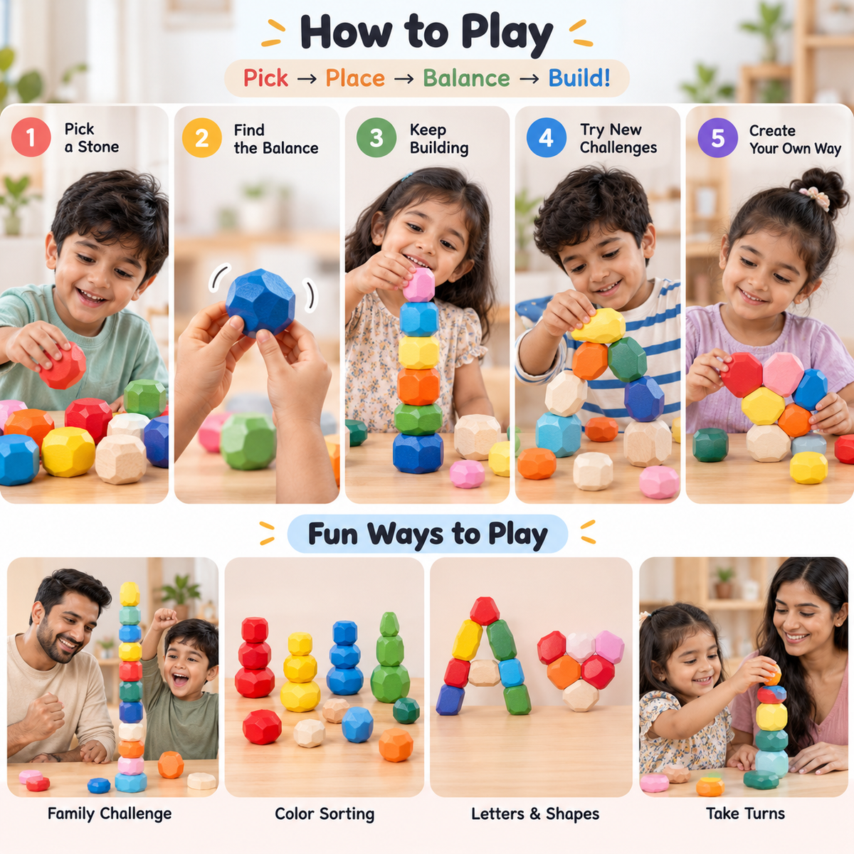 Wooden Stacking Stones Set of 36 Piece