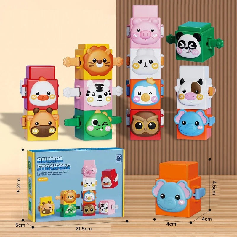 12-Piece Pressable Animal Stacking Blocks